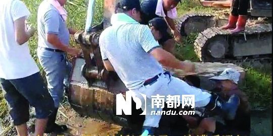 幾名戴黑帽的男子將一名老人推入水塘，后反復(fù)腳踹。