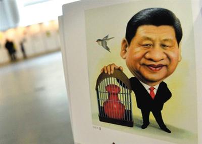 圖為習(xí)近平的肖像漫畫。