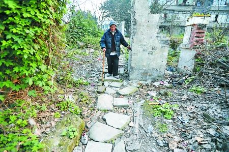 昨日，大渡口區(qū)，徐建高老人走在他鋪成的石子路上。 記者 張路橋 攝