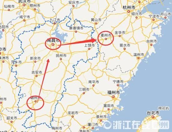 贛州到南昌高速公路400公里左右，南昌到浙江江山高速公路400多公里