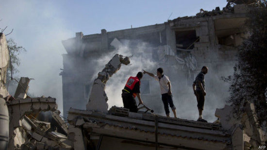 加沙地帶建筑在空襲中被毀。來源：BBC網(wǎng)站