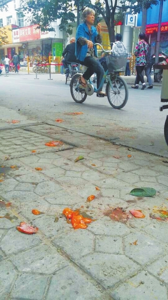 爛了一地的柿子影響市容，還常?；谷?。