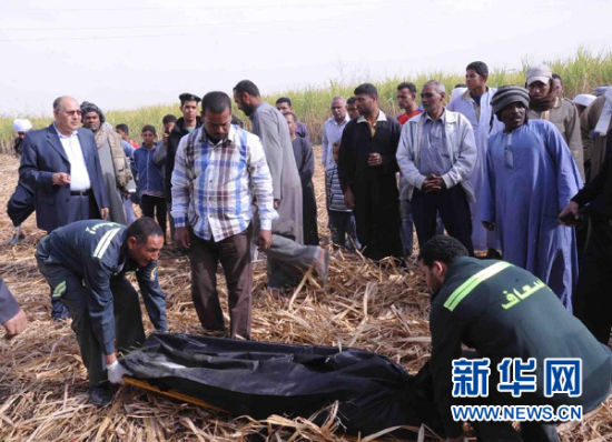 2月26日，在埃及旅游城市盧克索附近，急救人員在熱氣球事故現(xiàn)場(chǎng)搬運(yùn)遇難者遺體。 新華社發(fā)