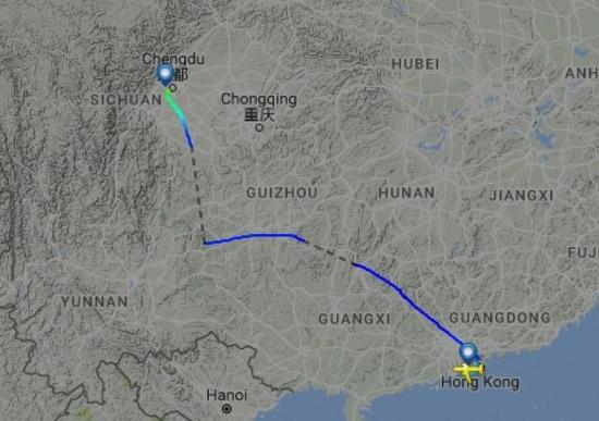  圖片來自航空網(wǎng)站flightradar24，圖顯示飛機安全降落成都