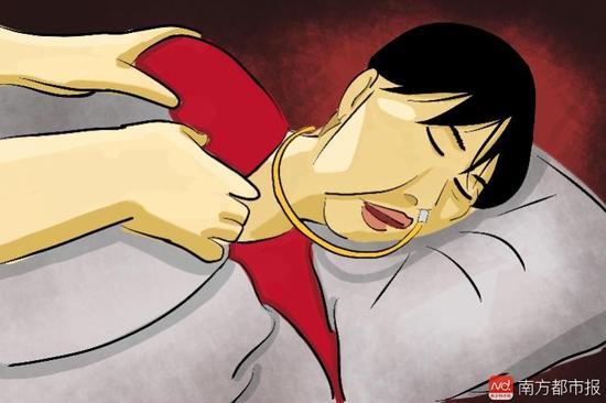 妻子張津華再沒能醒來，這個正處盛年、愛美又能干的女人變?yōu)榱酥参锶?，在床上一躺九年，容顏已枯朽。（畫作者：羅逸爵）