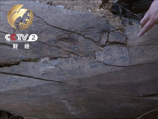 布滿蟲(chóng)眼的木質(zhì)大梁 上面寫著捐資人姓名