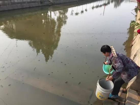 洞庭湖缺水，2015年11月，湖南省南縣石壩村肖喜福老人家中面臨的水質(zhì)型缺水難題。地下水不能喝，只能到被污染的河溝里挑水喝。新華社記者周楠攝