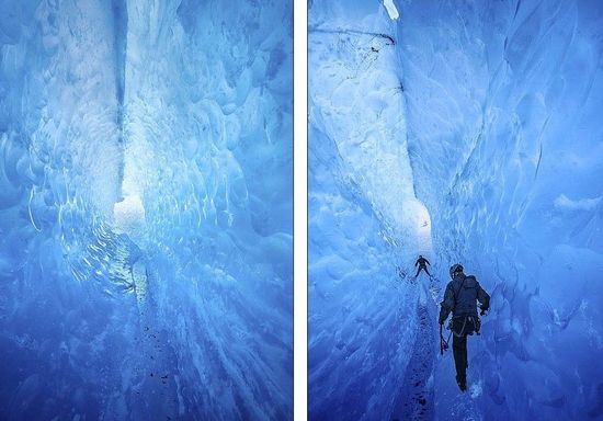 梅里格特別喜歡探索冰川。當(dāng)太陽高高升起后，可以看到冰反射出的壯觀美景。