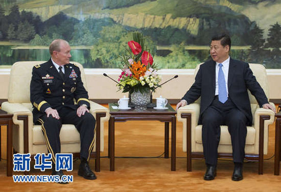 4月23日，中國國家主席、中央軍委主席習近平在北京會見美軍參謀長聯(lián)席會議主席登普西。